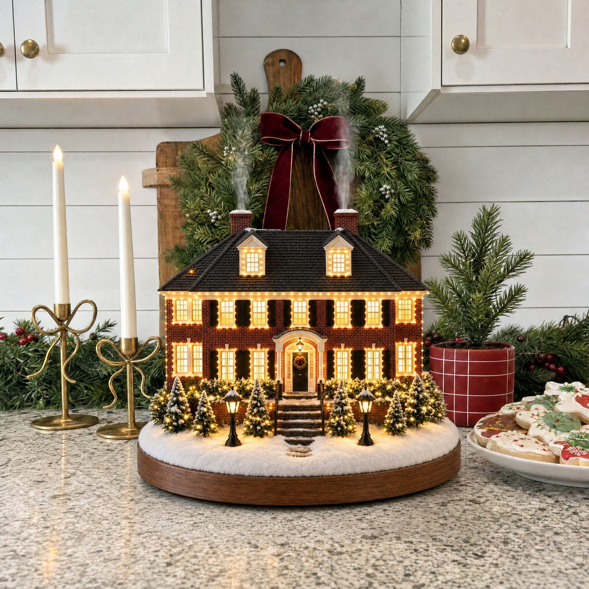 Beleuchtete Rote Villa als Weihnachtsgeschenk
